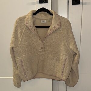 Aritzia Beige Teddy Jacket with Pink Trim
